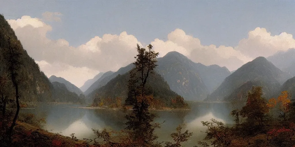 Prompt: art by alexandre calame of the cinematic view of the jiuzhaigou valley forest