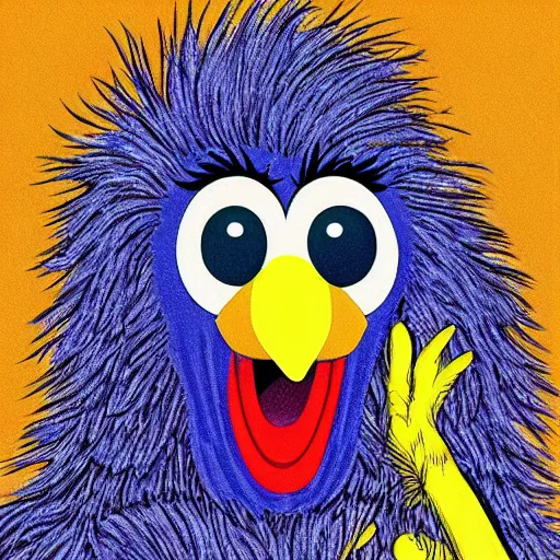 Image similar to big bird from sesame street in the style of junji ito