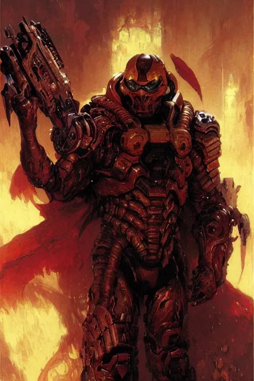 Image similar to willem dafoe as the doom marine portrait dnd, painting by gaston bussiere, craig mullins, greg rutkowski, yoji shinkawa