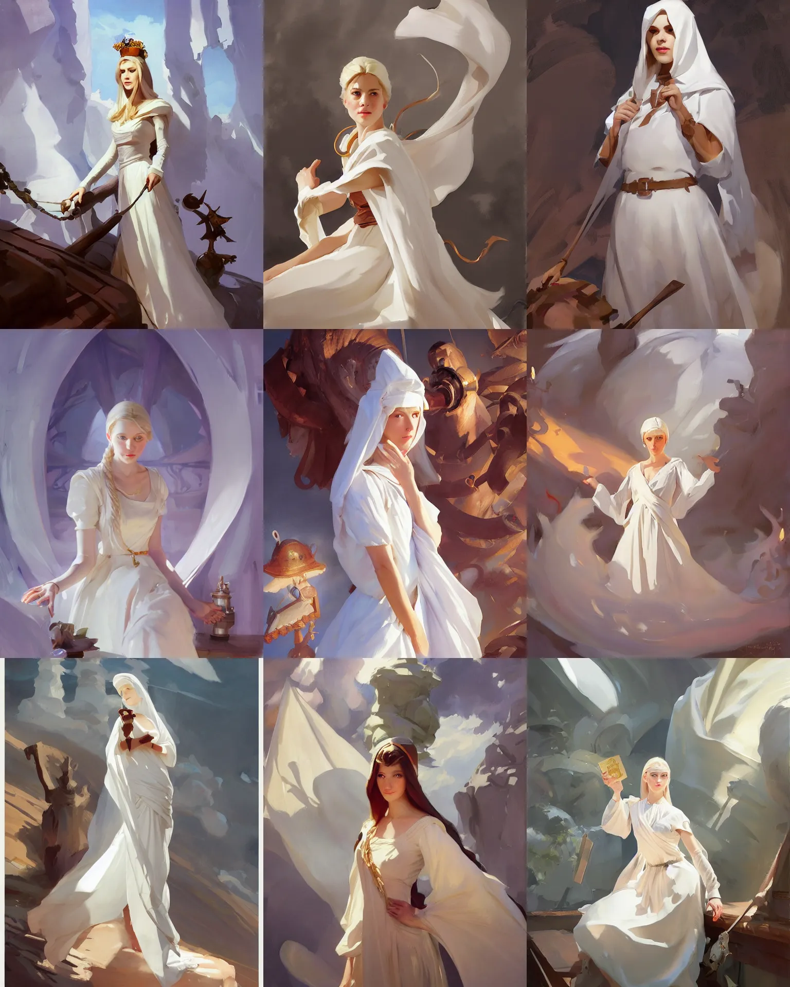 Prompt: white cloth fabric scandinavian princess, northern, greg manchess painting by sargent and leyendecker, studio ghibli, fantasy, medium shot, asymmetrical, intricate, elegant, matte painting, illustration, hearthstone, by rhads by greg rutkowski, by greg tocchini, by james gilleard, by joe fenton