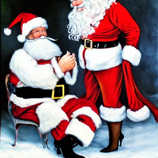 Image similar to santa claus is caught with a hooker by police, highly detailed, high definition, ultra realistic