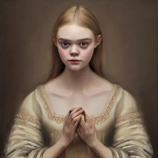 Prompt: portrait of a elle fanning wearing a clinical mask standing over a patient, detailed realism face in painting, detailed beautiful portrait, oil painting masterpiece, 8 k resolution, smooth, sharp focus, trending on artstation, by rembrandt