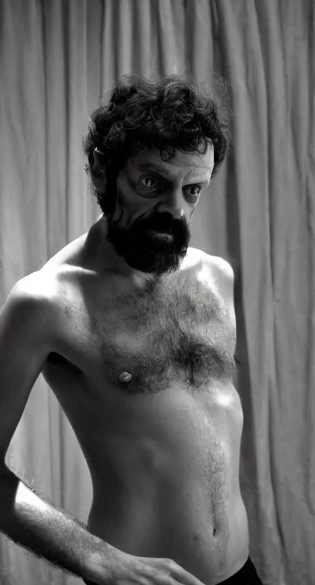 Image similar to Terence McKenna with his shirt off mirror selfie