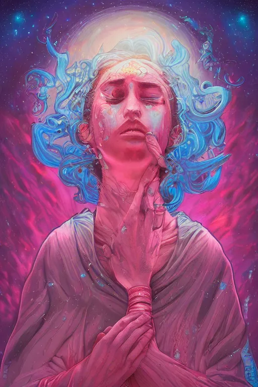 Image similar to overly dramatic emotional portrait of jewel wizard dreamer in the style of Rob Lefield and Dan Mumford , trending on artstation, digital art,surrealism ,macro,blueprint ,vaporwave ,