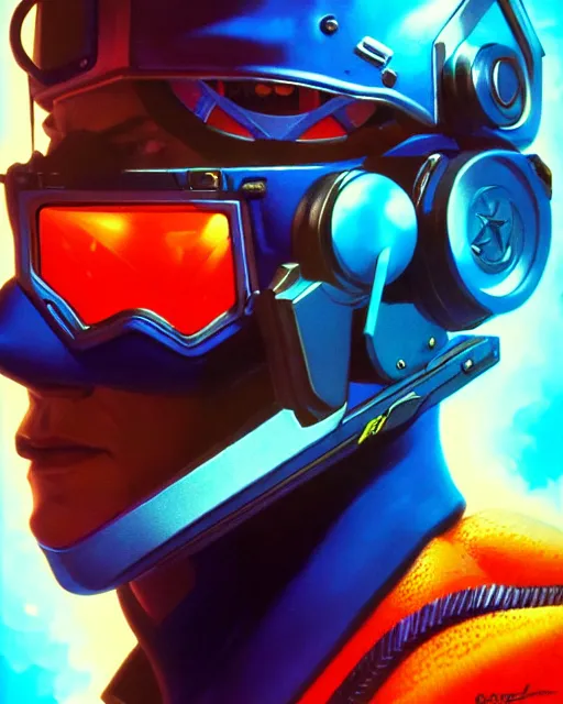 Image similar to soldier 7 6 from overwatch, colorful, fantasy, fantasy art, character portrait, portrait, close up, highly detailed, intricate detail, amazing detail, sharp focus, vintage fantasy art, vintage sci - fi art, radiant light, caustics, by boris vallejo