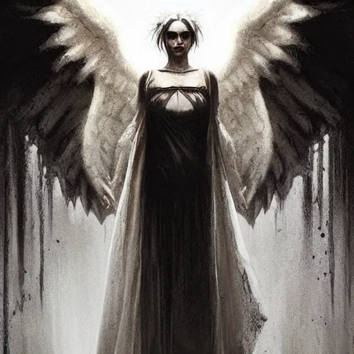 Image similar to in a world of horror, films of all time and a stunning white goth angel is the experience of all members of your family who, and reward players for their success, concept art, artwork by greg rutkowski, trending