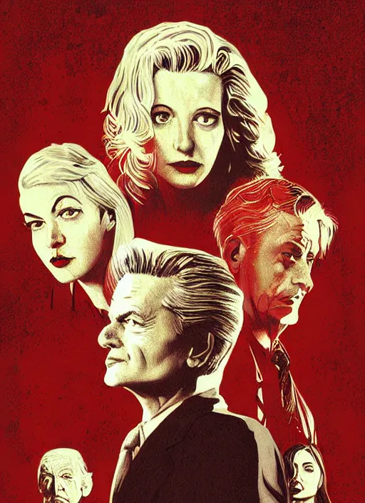 Prompt: twin peaks movie poster art by mike koelsch