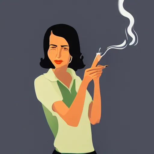 Image similar to portrait of a working young australian woman with a one paper joint alight smoking after a hard days work ; cannabis. octane 4 k render natural skin tones, by eyvind earle, australian illustration