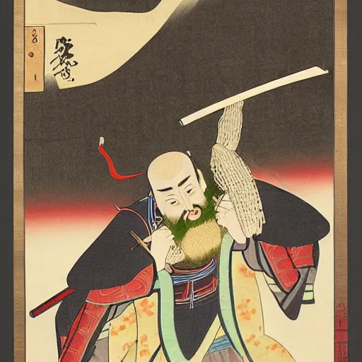 Image similar to Ukiyo-E portrait of Samurai Bin Laden