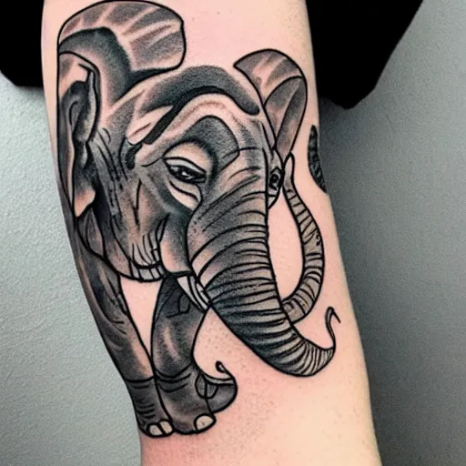 Prompt: elephant, bone, tiger tattoo