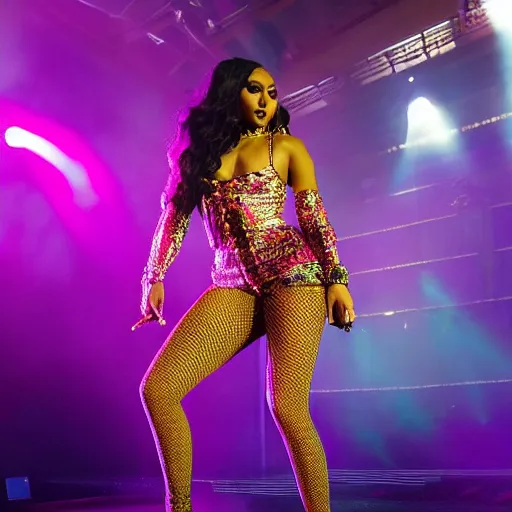 Image similar to “A beautiful full-body photograph of Niki Minaj performing on stage, 8k resolution, Stage Lighting”