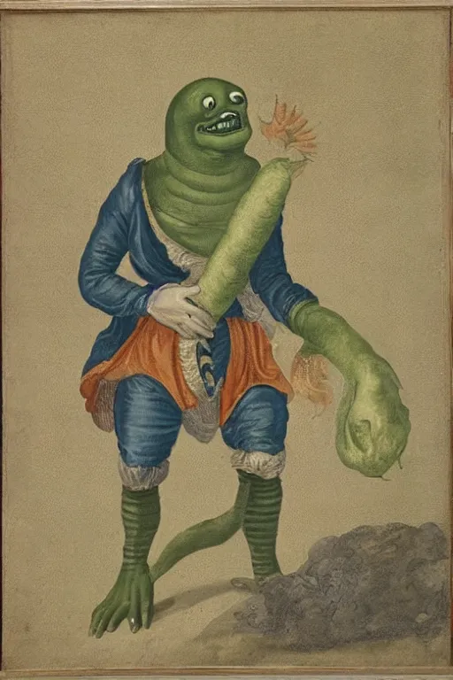 Image similar to A 17th Century painting of Slimer, full body portrait