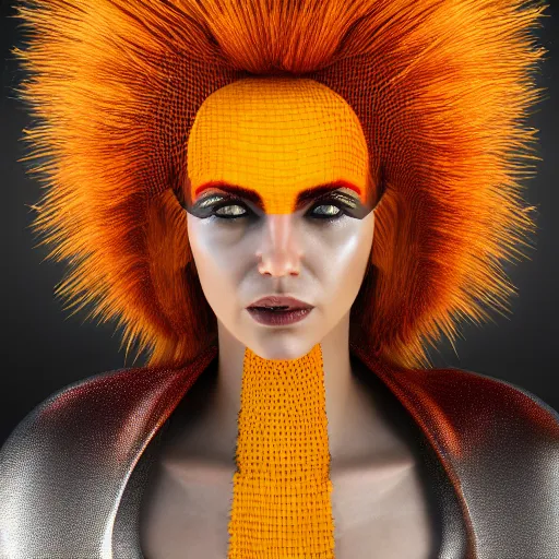 Image similar to queen wasp woman with flaming hair, honeycomb structure, octane render, unreal engine, 8 k,