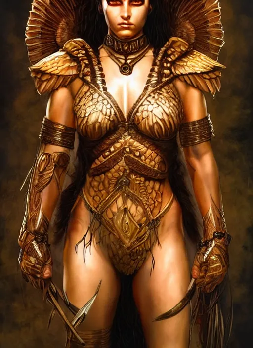 Image similar to a highly detailed symmetrical full body painting of a female amazon warrior with piercing beautiful eyes in dark tomb setting, dynamic lighting, ambient lighting, deviantart, art by artgerm and karol bak and mark brooks