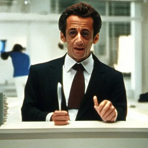 Prompt: Nicolas Sarkozy in American Psycho (1999)