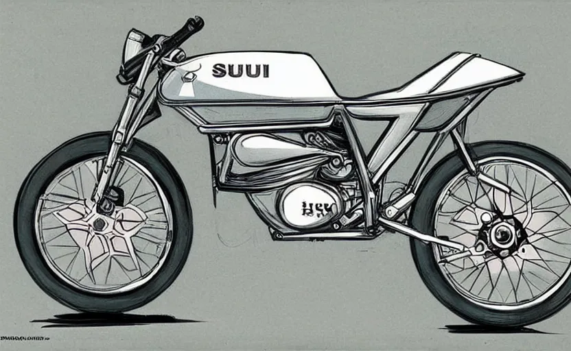 Prompt: 1 9 7 0 s suzuki enduro motorcycle concept, sketch, art,