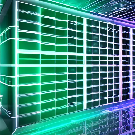 Image similar to 3 d render vfx geometric data server farm light green, light blue, light yellow, light purple, digital art