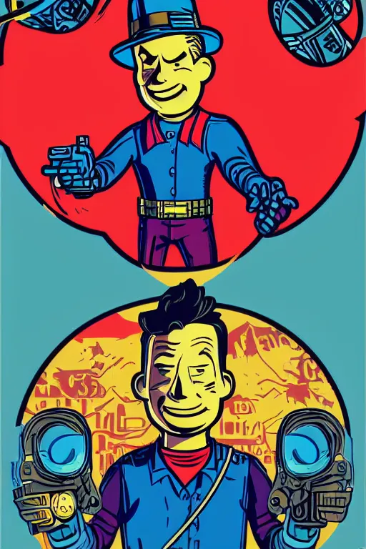 Image similar to fallout 7 6 retro futurist illustration art by butcher billy, sticker, colorful, illustration, highly detailed, simple, smooth and clean vector curves, no jagged lines, vector art, smooth andy warhol style