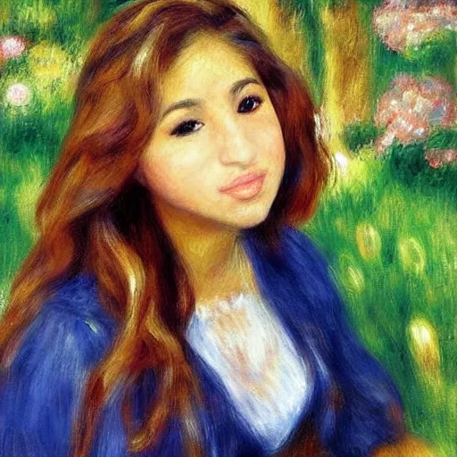 Image similar to Imane Anys, also known as Pokimane. Detailed perfect artbreeder face. Full body portait. By renoir.