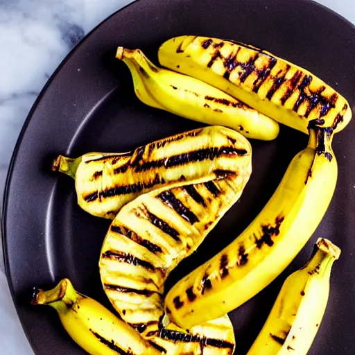 Prompt: grilled bananas on a plate, food photography