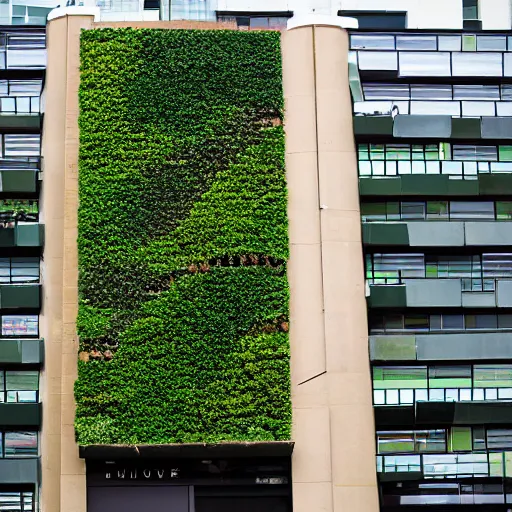 Prompt: the beehive, wellington covered in a living wall by patrick blanc