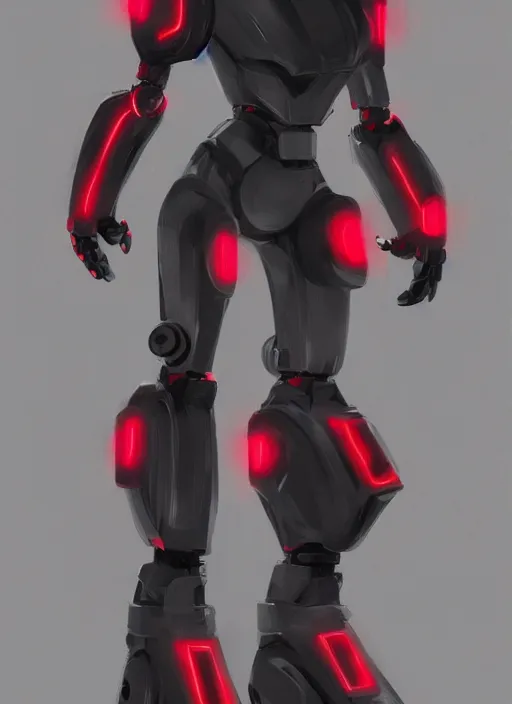Image similar to a robot wearing a black grey and red outfit, full body shot, highly detailed, digital painting, artstation, concept art, smooth, sharp focus, illustration