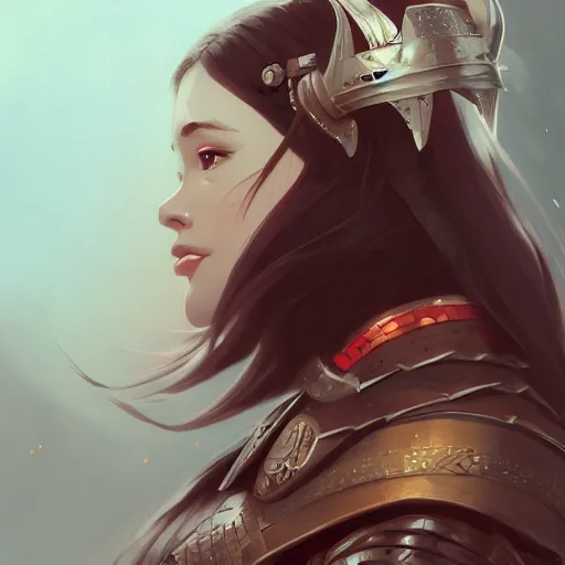 Image similar to a beautiful woman with long dark brown hair wearing armor, japanese fantasy, feudal japan, by lois van baarle, Ilya Kuvshinov, Stanley Artgerm Lau, WLOP, Rossdraws, trending on artstation,