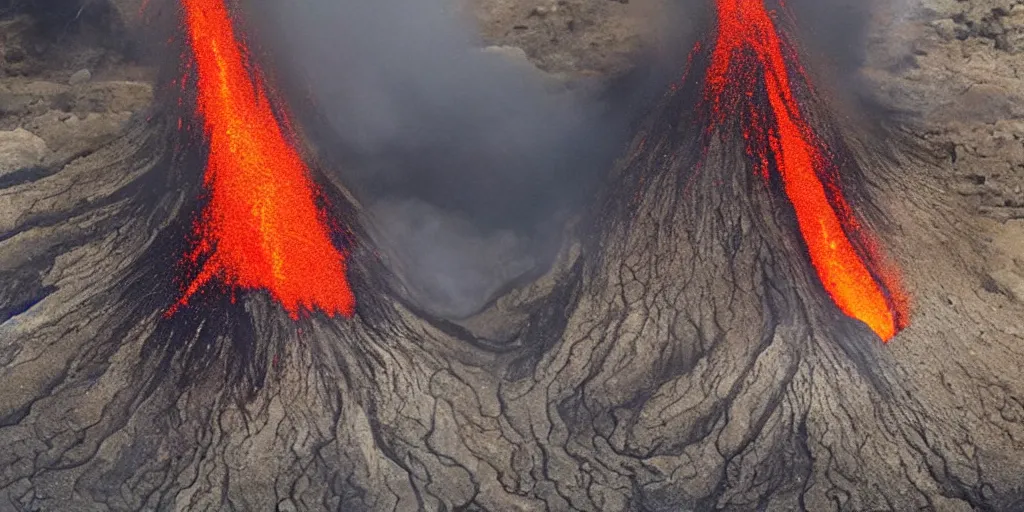 Image similar to Great volcanic eruption, Tiger Tateishi style.