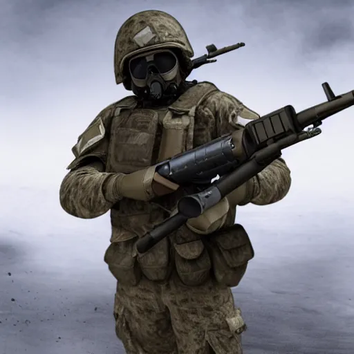 Image similar to « detailed ground drone soldier caring a heavy white gun detailled »