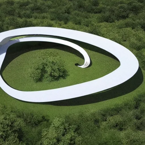 Prompt: a dream house in the shape of a mobius strip.