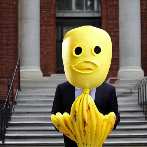 Image similar to a man wearing a suit banana head