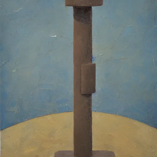 Image similar to an impasto painting by shaun tan of an abstract lonely sculpture by the caretaker and ivan seal