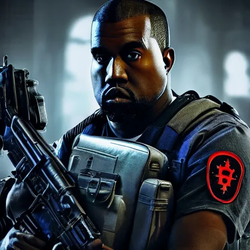 Prompt: kanye west as a ghostbuster!!! in ( gears of war battlefield 5 ), splash art, movie still, cinematic lighting, dramatic, octane render, long lens, shallow depth of field, bokeh, anamorphic lens flare, 8 k, hyper detailed, 3 5 mm film grain