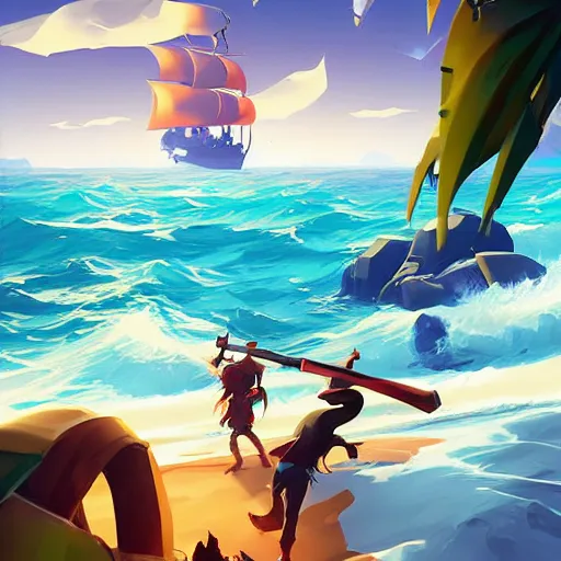 Image similar to painting treasure on sea of thieves game smooth median photoshop filter cutout vector, behance hd by jesper ejsing, by rhads, makoto shinkai and lois van baarle, ilya kuvshinov, rossdraws global illumination