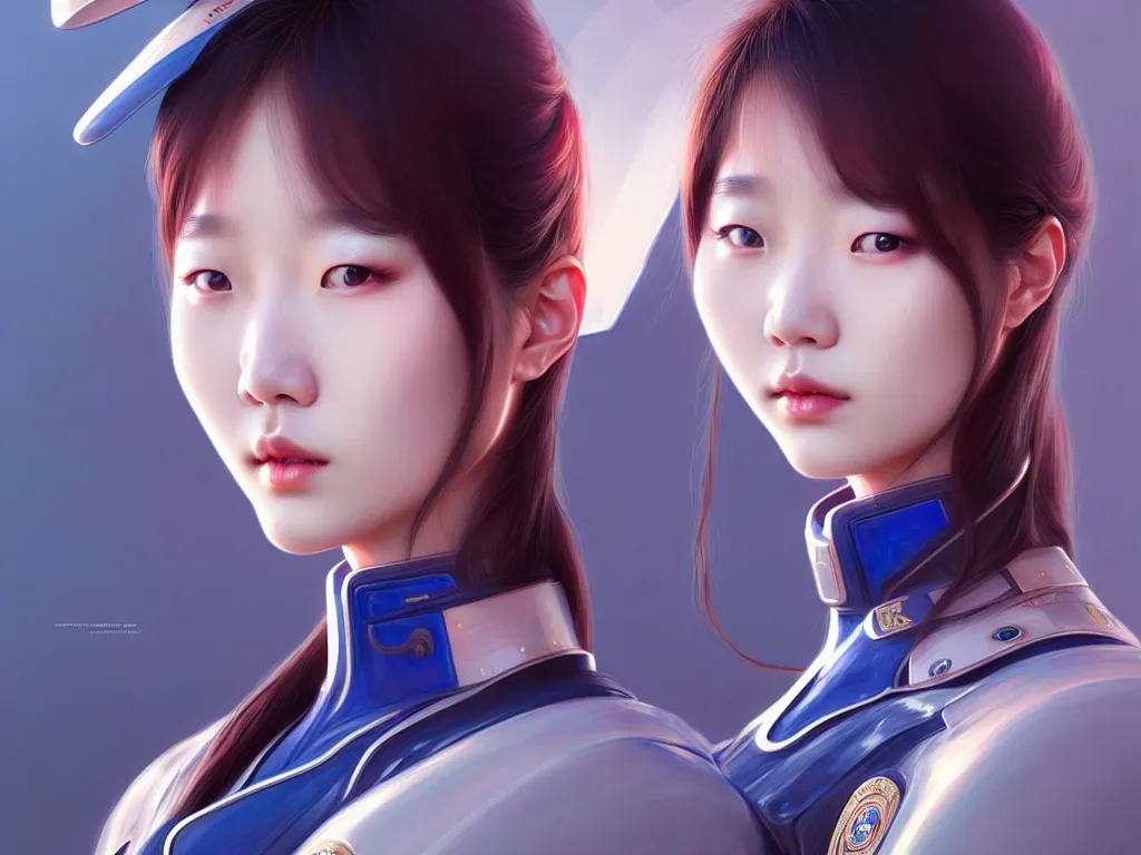 Prompt: portrait futuristic korea police uniform girl, at future neon light rooftop, ssci - fi and fantasy, intricate and very very beautiful and elegant, highly detailed, digital painting, artstation, concept art, smooth and sharp focus, illustration, art by tan zi and ayanamikodon and alphonse mucha and wlop