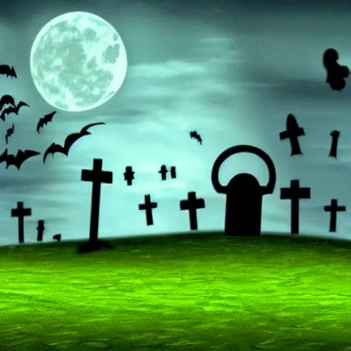 Prompt: spooky graveyard windows xp screensaver