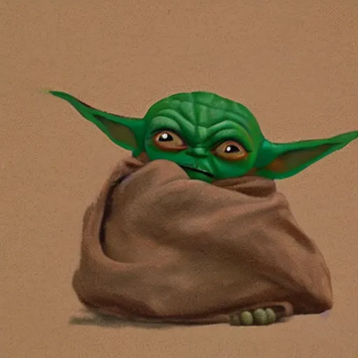 Prompt: caveman painting of baby yoda