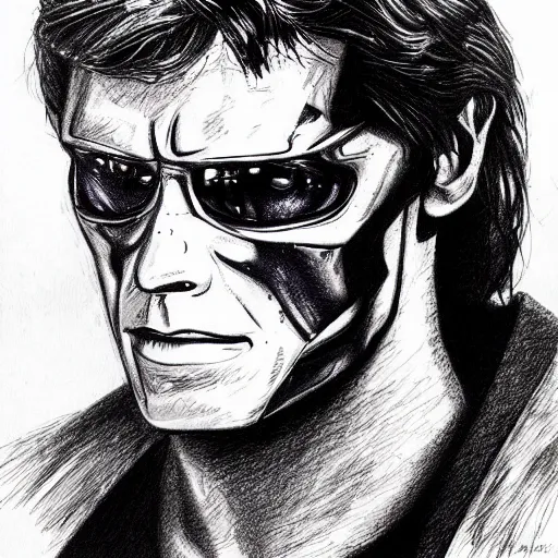 Image similar to ballpoint pen sketch of the terminator ( 1 9 8 4 )!!!!!!!