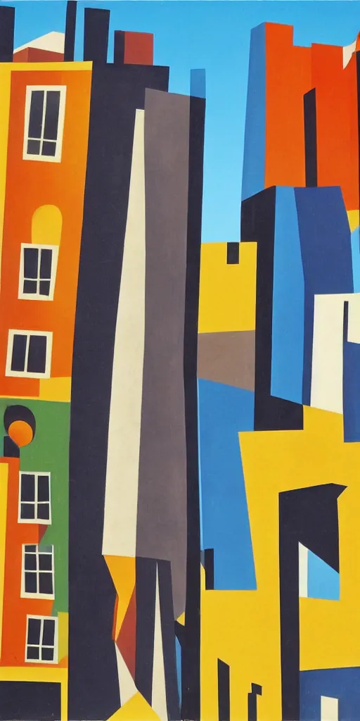 Image similar to The tall buildings that are crumbling, Fortunato Depero painting style.