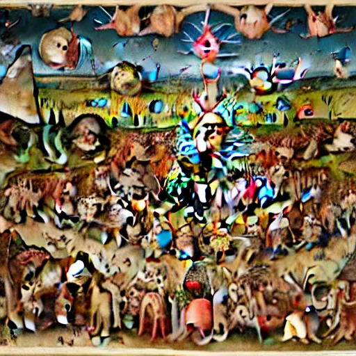 Prompt: emoji replacing every individual depicted in The Garden of Earthly Delights by Hieronymus Bosch