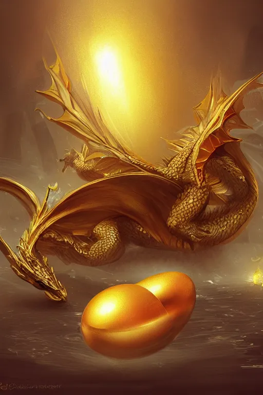 Image similar to a golden egg hatching dragons, digital art, artstation trending, digital painting