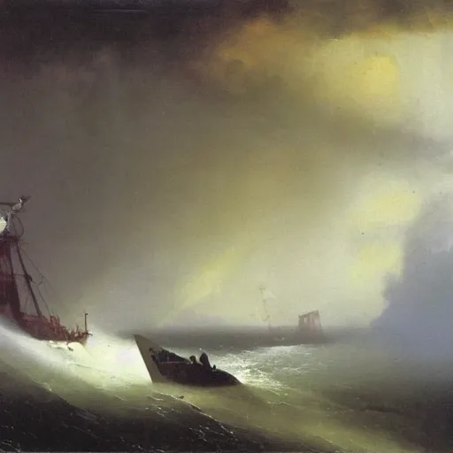 Prompt: uss submarine thresher painting by hubert robert ssn deckhouse skipjack aivazovsky detailed