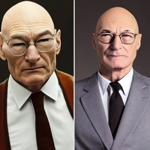 Image similar to photo of a person who looks like a mixture between patrick stewart and brent spiner