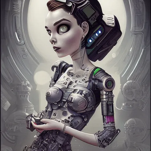 Image similar to Lofi portrait with cyborg, Pixar style by Joe Fenton and Stanley Artgerm and Tom Bagshaw and Tim Burton