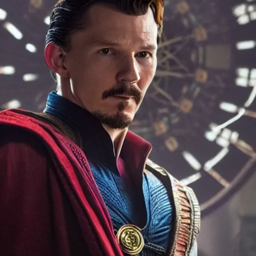 Prompt: Tom Holland as Dr. Strange. Movie still frame. 4k UHD