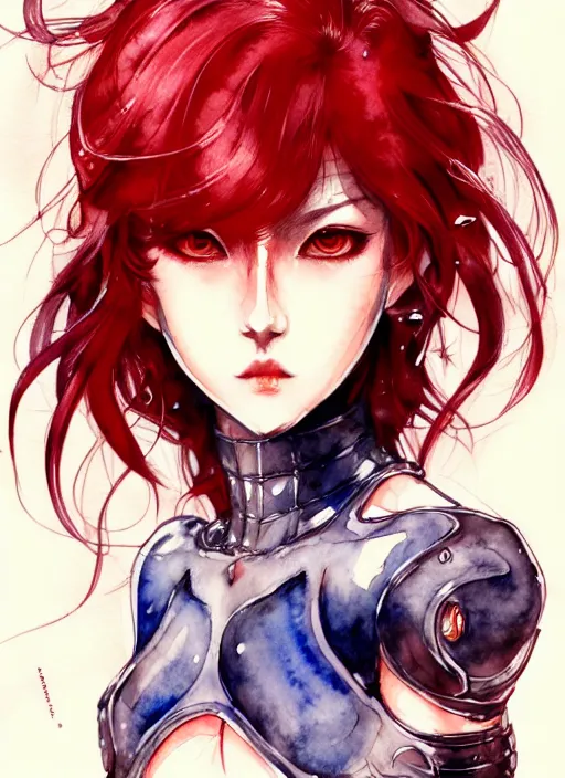 Image similar to fullbody!! ayami kojima lineart, watercolour, gorgeous girl symmetrical face, short red hair, crop top, shorts, dynamic action pose, hyper detailed, character concept, intricate, elegant, digital painting, artstation, smooth, sharp focus