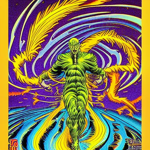 Prompt: random dreams of a mersenne twister, manga comic book cover, action, explosions, by alex grey