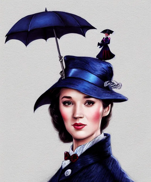 Prompt: mary poppins with her umbrella by charlie bowater and artgerm, full body portrait, intricate, face, london, elegant, beautiful, highly detailed, dramatic lighting, sharp focus, trending on artstation, artstationhd, artstationhq, unreal engine, 4 k, 8 k