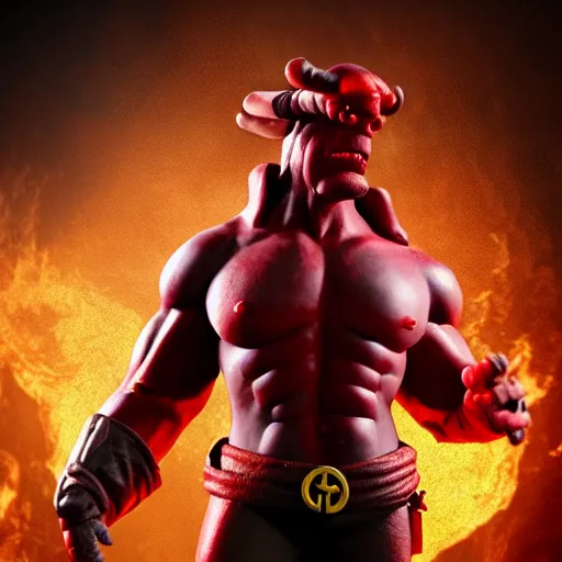 Image similar to realistic full size hellboy with a body made of twisted twizzler candy, render, fantasy art, unreal engine, 8 k