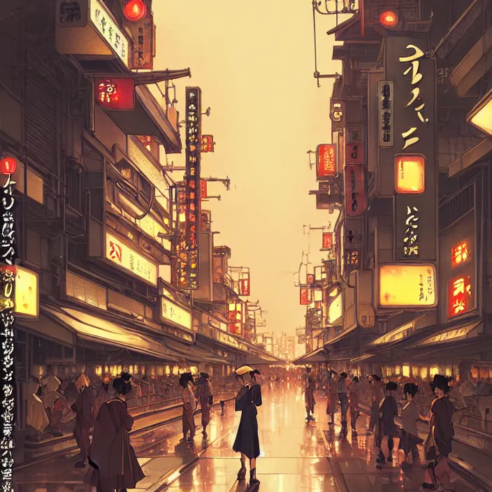 Image similar to empty tokyo at night, spring, in the style of studio ghibli, j. c. leyendecker, greg rutkowski, artem